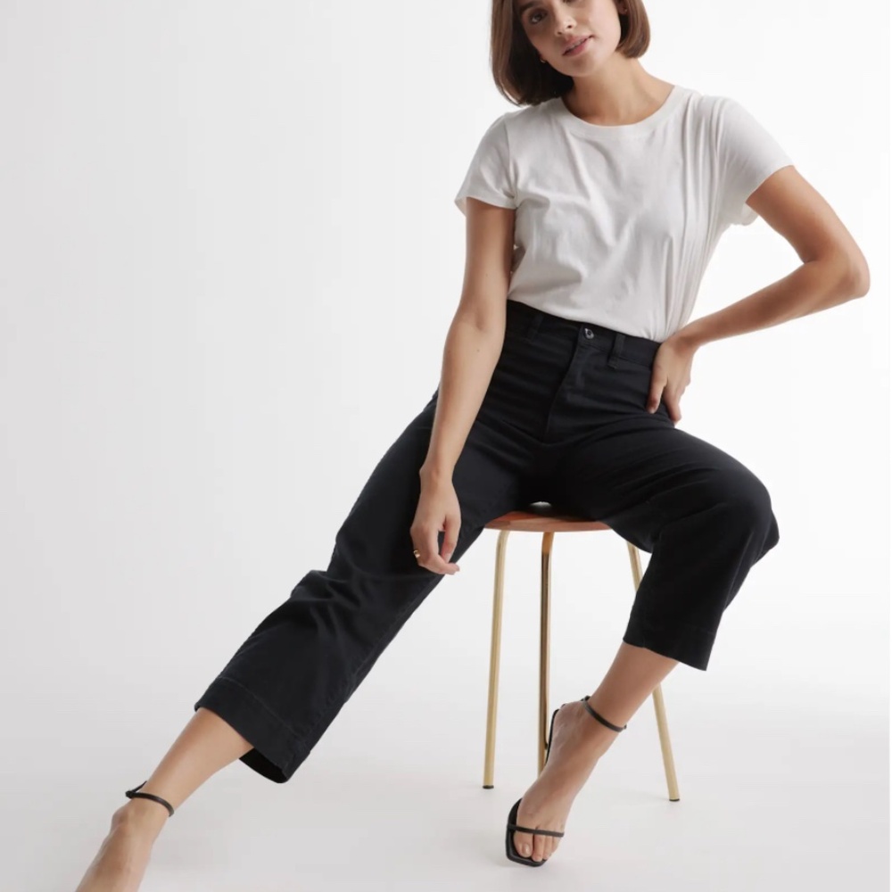 Quince Black High-Rise Wide-Leg Cropped Pants
